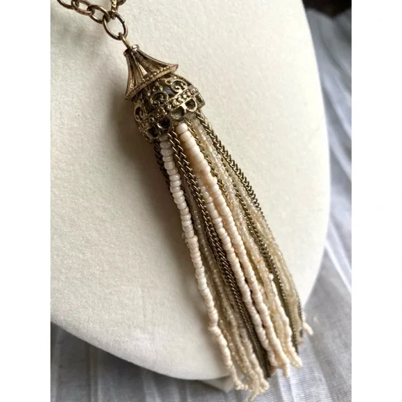 RELISTED Antique-Look Seed Bead Tassel Necklace - 32” Long Sautoir Style - Picture 5 of 8